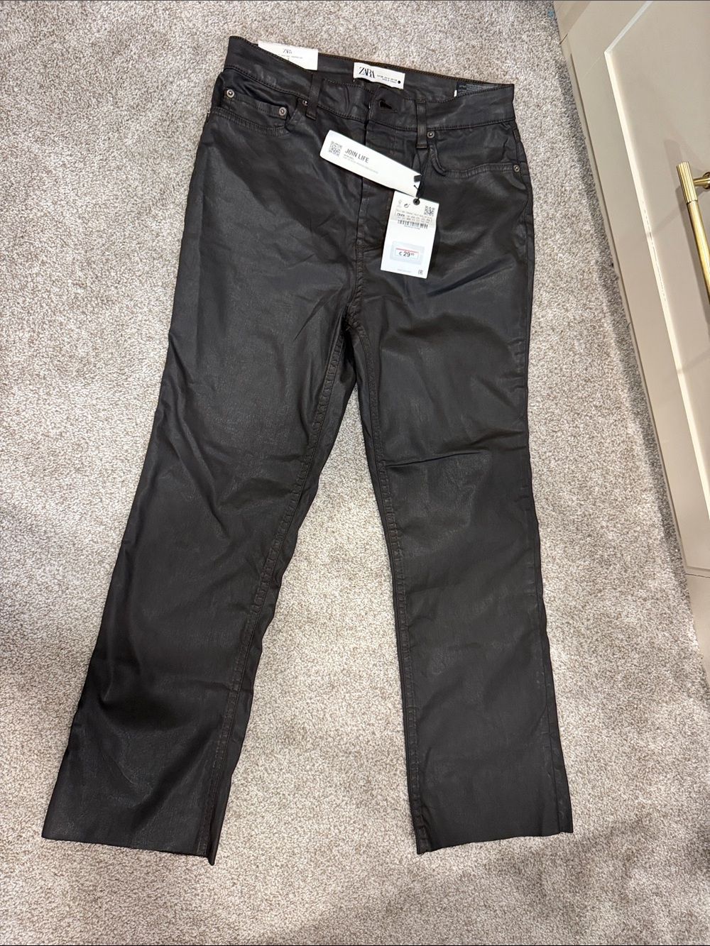 Zara Brown slim fit high rise cropped Straight-Leg Jeans